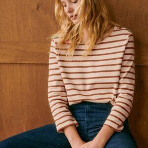 SEZANE COLETTE MARINIÈRE ECRU CAMEL STRIPED XL